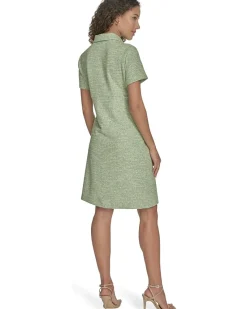 Tweed Short Sleeve Collared Dress