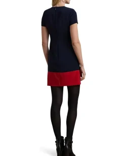 Two-Tone Button-Trim Crepe Shift Dress