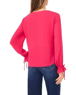 V-Neck Button Front Long Sleeve Top
