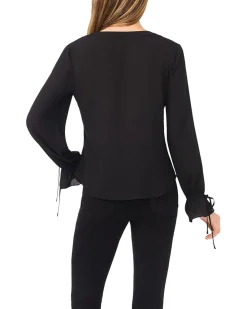 V-Neck Button Front Long Sleeve Top