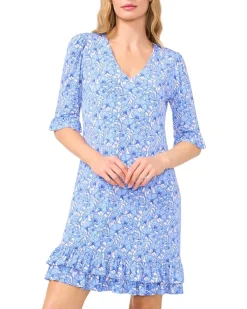 V-Neck Knit Dress With Ruffle Hem