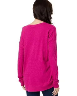 V-Neck Long Sleeve Princess Seam Rib Mix Tee