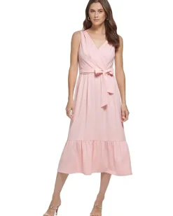 V-Neck Ruffle Hem Midi Dress