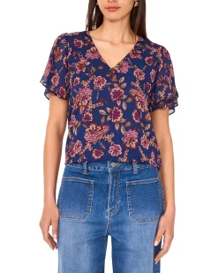 V-Neck Short Ruffle Sleeve Blouse