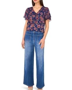 V-Neck Short Ruffle Sleeve Blouse