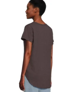 V-neck Short Sleeve Tee With Curved Hem