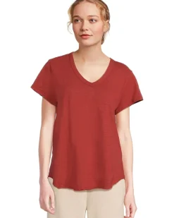 V-neck Short Sleeve Tee With Curved Hem