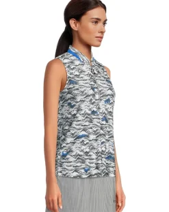 Wave Print Crunch Fabrication Sleeveless Top