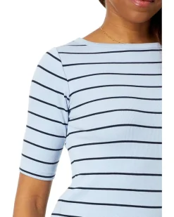 Wide Stripe Rib Knit Boatneck Tee