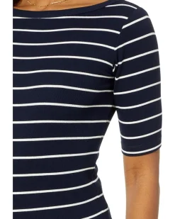 Wide Stripe Rib Knit Boatneck Tee