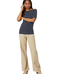 Wide Stripe Rib Knit Boatneck Tee