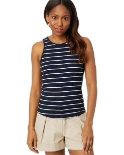 Wide Stripe Rib Knit High Neck Tank