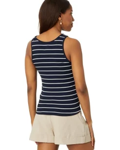 Wide Stripe Rib Knit High Neck Tank