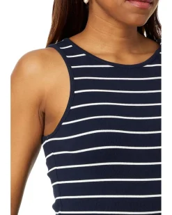 Wide Stripe Rib Knit High Neck Tank