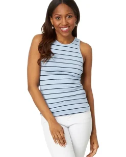 Wide Stripe Rib Knit High Neck Tank