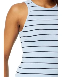 Wide Stripe Rib Knit High Neck Tank