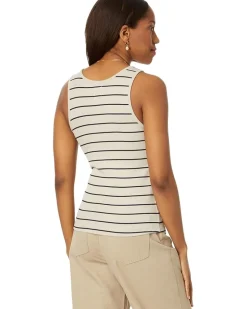Wide Stripe Rib Knit High Neck Tank