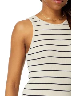 Wide Stripe Rib Knit High Neck Tank