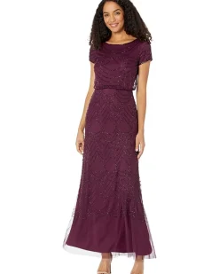 Women's Short Sleeve Blouson Beaded Gown
