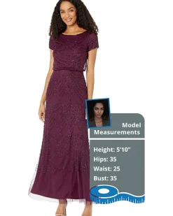 Women's Short Sleeve Blouson Beaded Gown