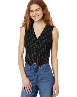 Wool Button-Front Vest in Pinstripe