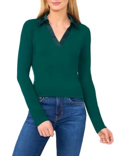 Woven Collar Long Sleeve Knit Top