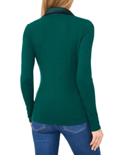 Woven Collar Long Sleeve Knit Top