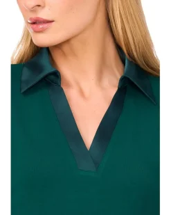 Woven Collar Long Sleeve Knit Top