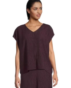 Woven Plisse V-Neck Square Top