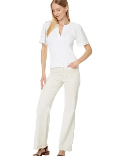 Woven Sleeve Split Neck